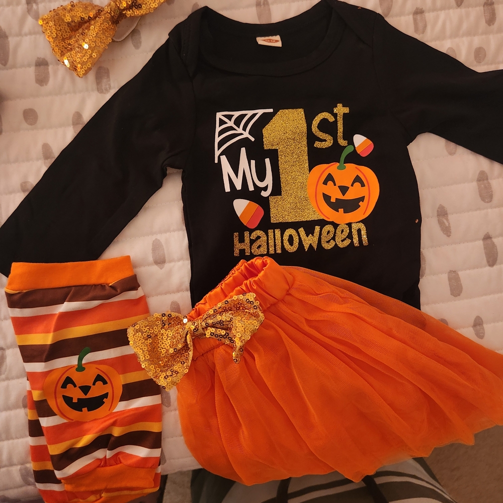 Amazon My 1st Halloween Pumpkin Costume Set - Black, Orange, Gold - 6 Months